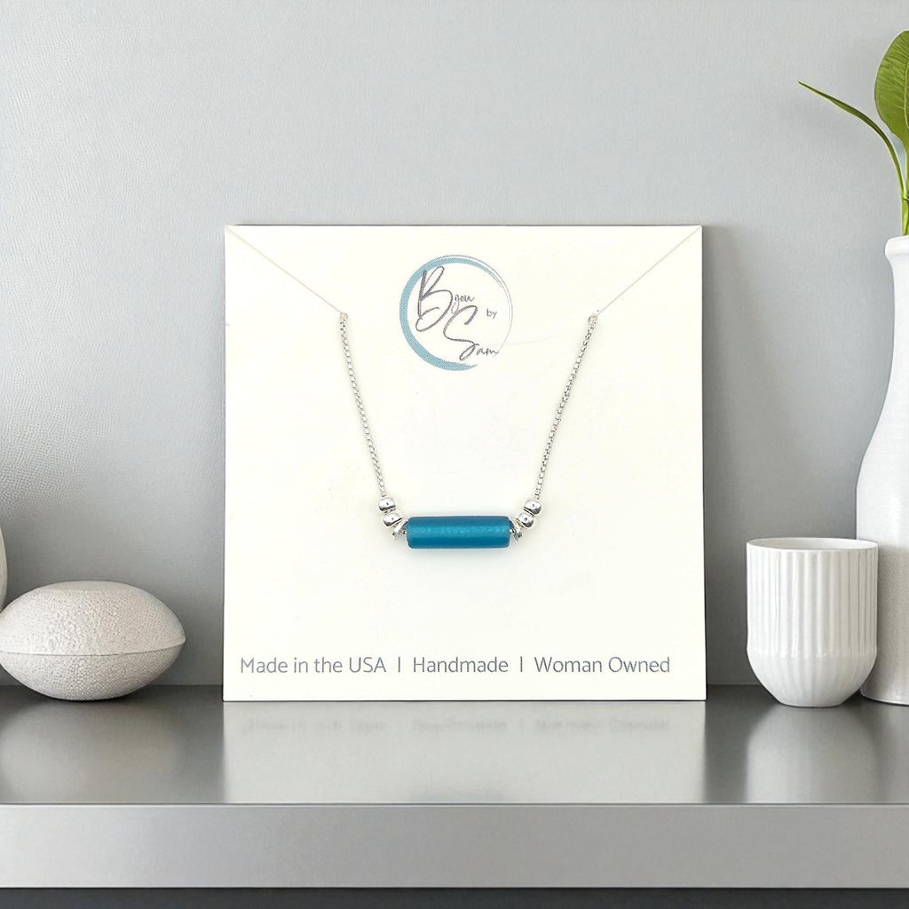 Sea Glass - Silver & Teal Blue Necklace Necklace Bijou by SAM