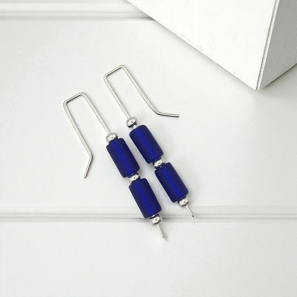 Sea Glass - Cobalt Blue Threaders Earrings Bijou by SAM