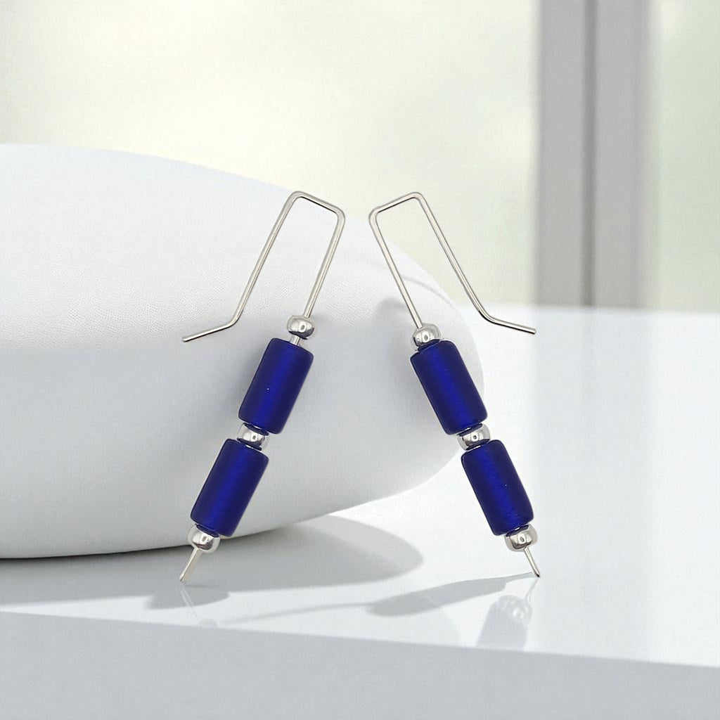 Sea Glass - Cobalt Blue Threaders Earrings Bijou by SAM