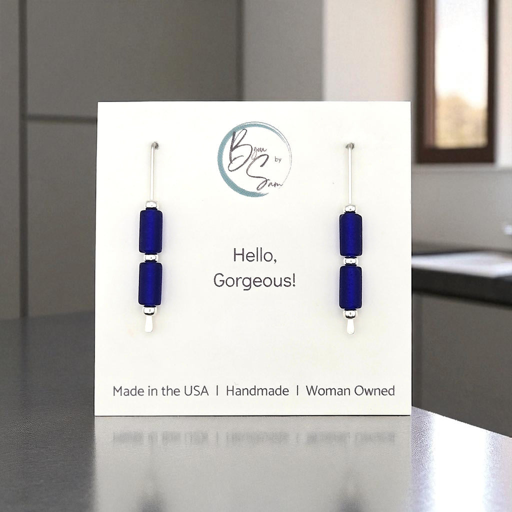 Sea Glass - Cobalt Blue Threaders Earrings Bijou by SAM