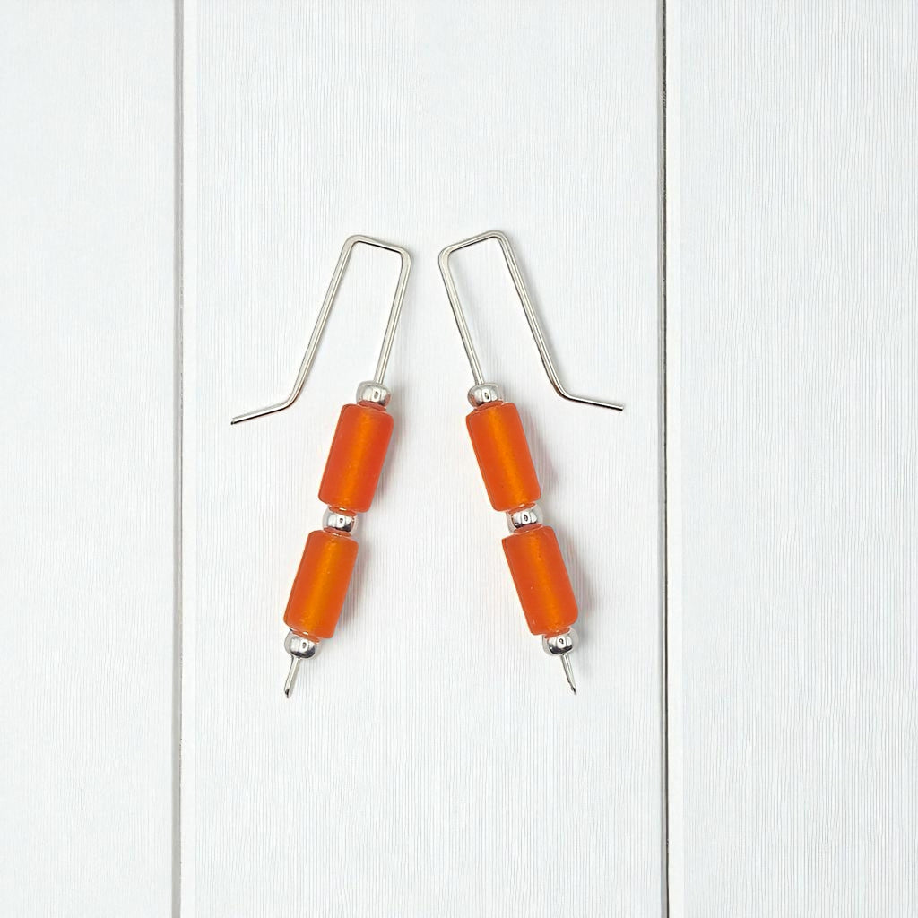 Sea Glass - Silver and Orange Threaders Earrings Bijou by SAM