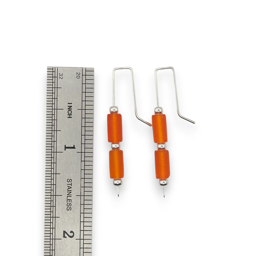Sea Glass - Silver and Orange Threaders Earrings Bijou by SAM