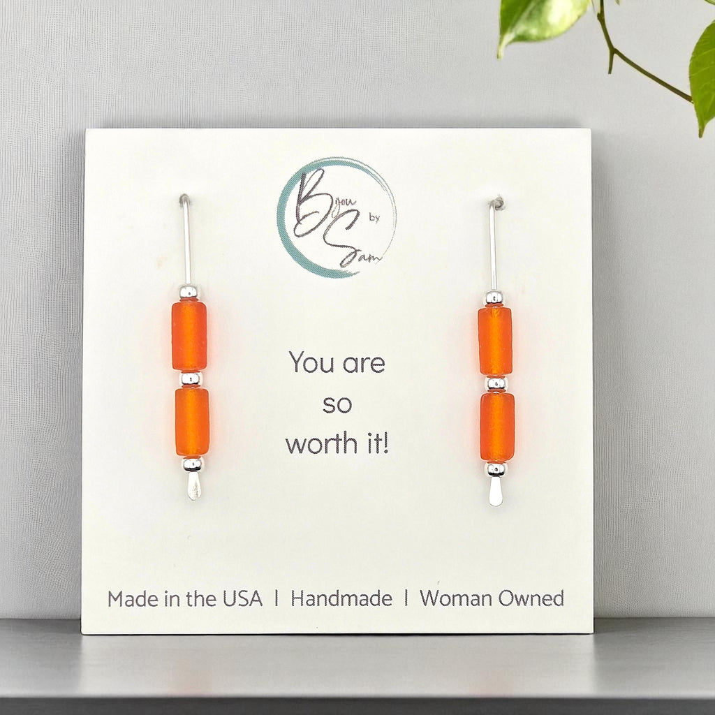 Sea Glass - Silver and Orange Threaders Earrings Bijou by SAM