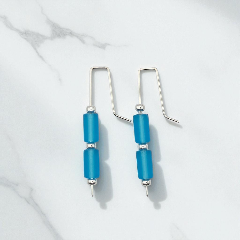 Sea Glass - Sky Blue Threader Earrings Earrings Bijou by SAM