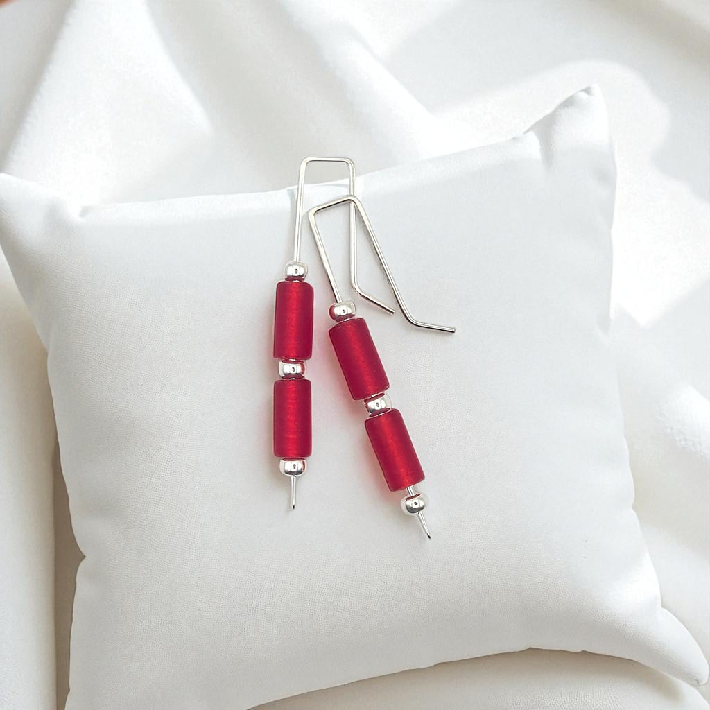 Sea Glass - Silver and Red Threader Earrings Earrings Bijou by SAM