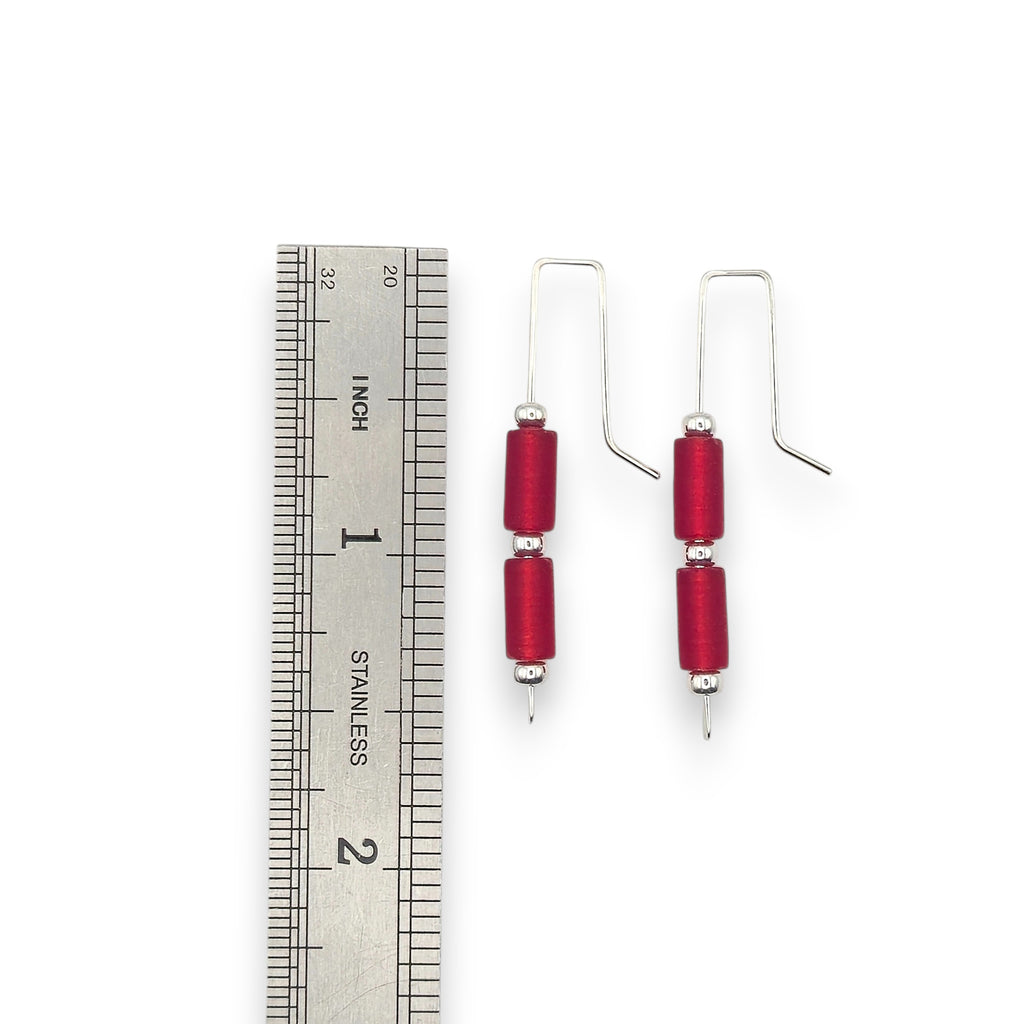 Sea Glass - Silver and Red Threader Earrings Earrings Bijou by SAM