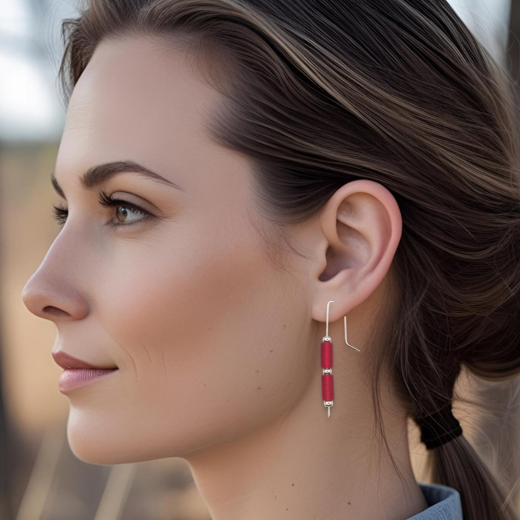 Sea Glass - Silver and Red Threader Earrings Earrings Bijou by SAM