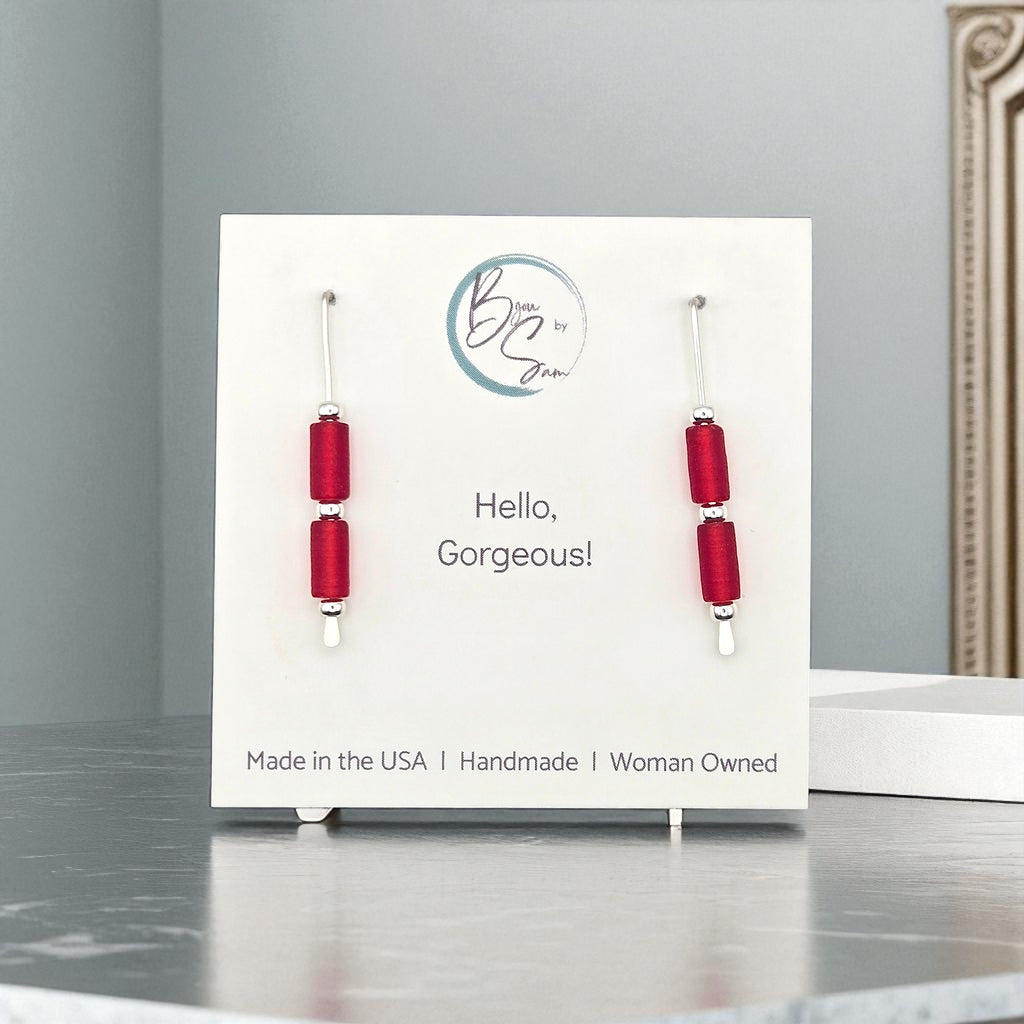 Sea Glass - Silver and Red Threader Earrings Earrings Bijou by SAM