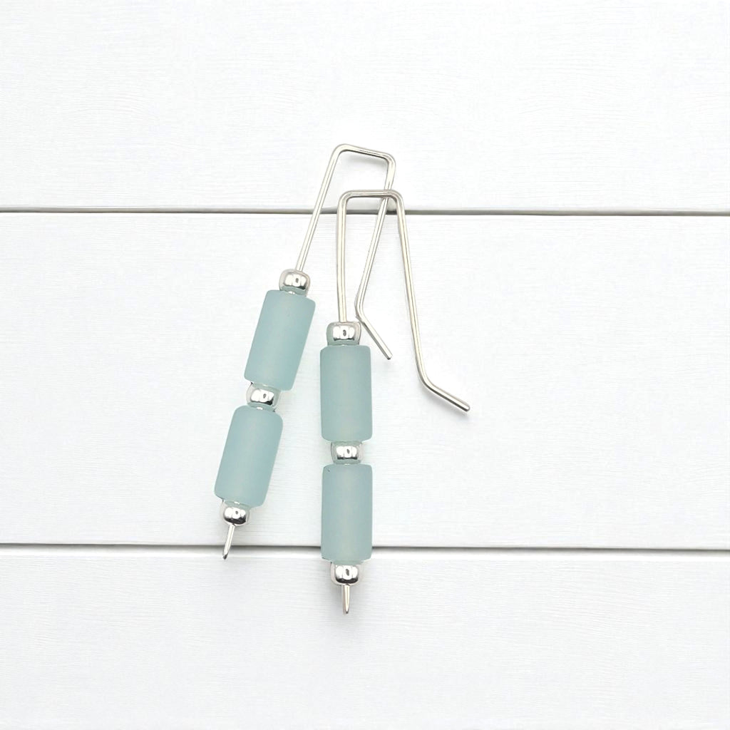 Sea Glass - Silver and Seafom Green Threader Earrings Earrings Bijou by SAM