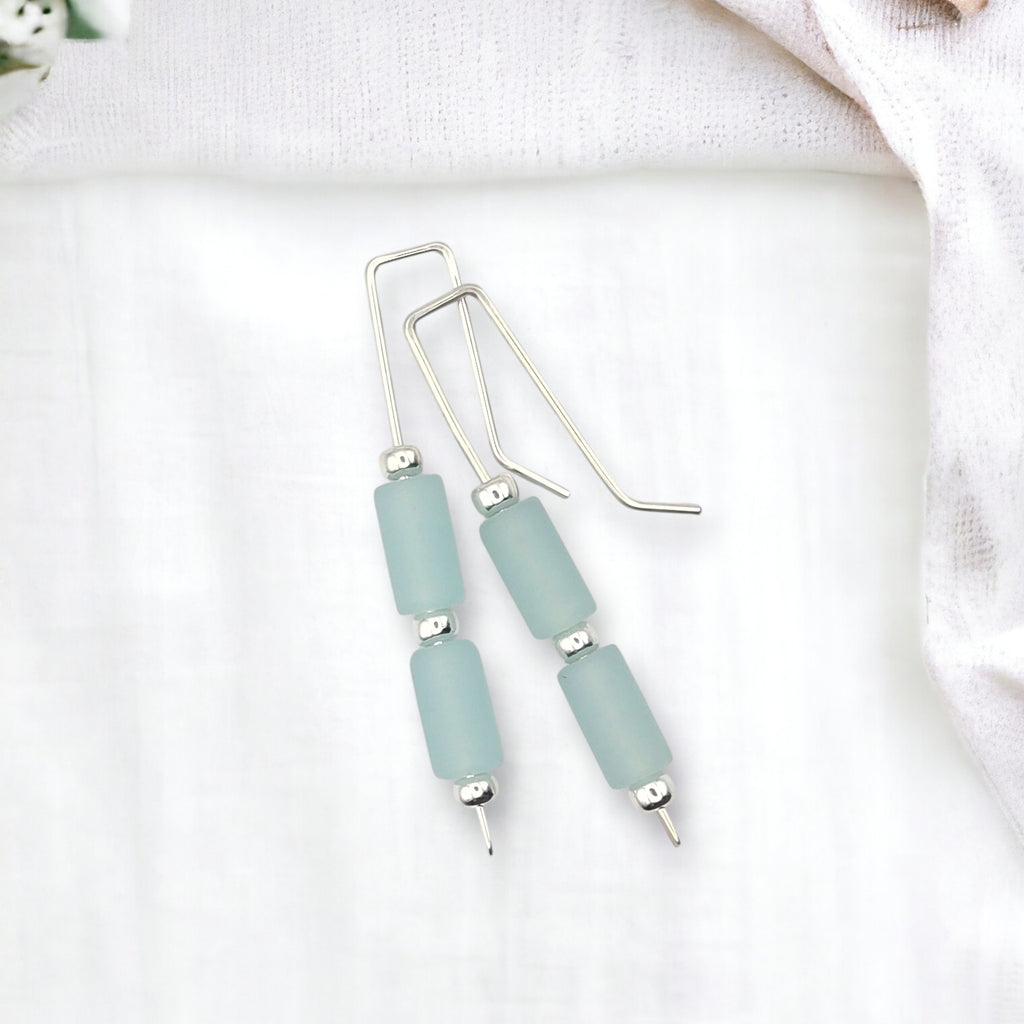 Sea Glass - Silver and Seafom Green Threader Earrings Earrings Bijou by SAM