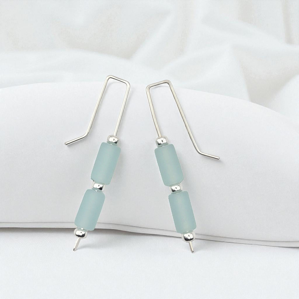 Sea Glass - Silver and Seafom Green Threader Earrings Earrings Bijou by SAM