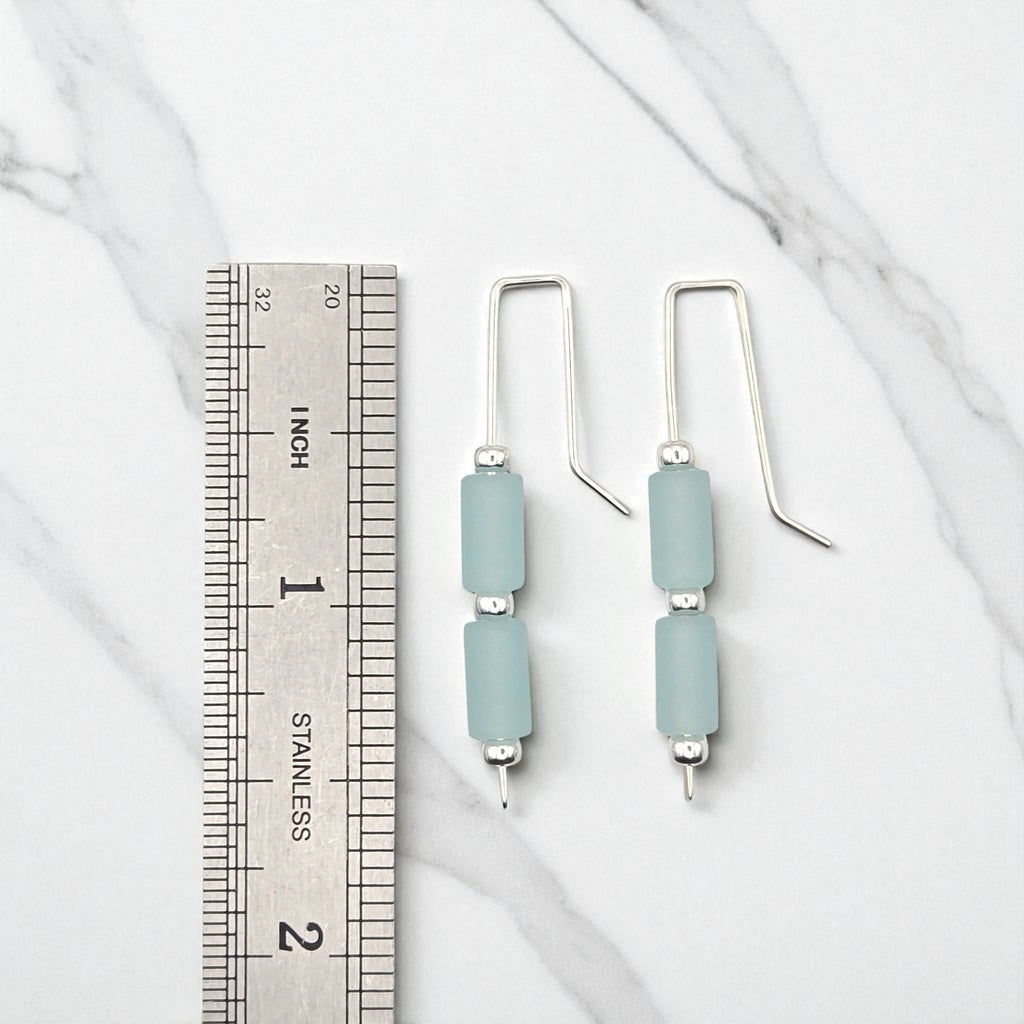 Sea Glass - Silver and Seafom Green Threader Earrings Earrings Bijou by SAM