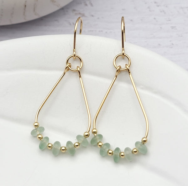 Lane - Gold & Green Aventurine Earrings Bijou by SAM
