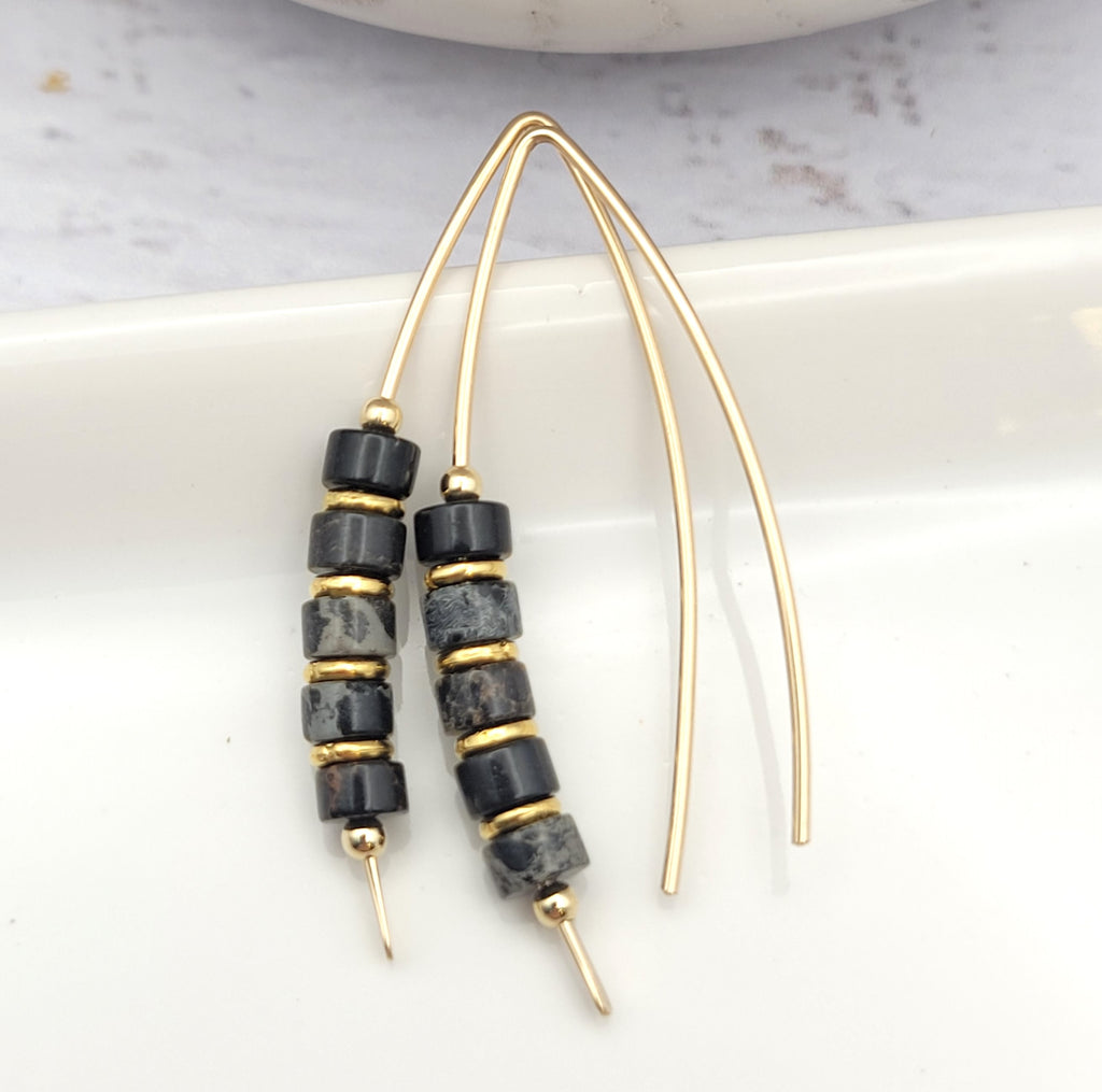 Wish - Gold & Black Jasper Earrings Bijou by SAM