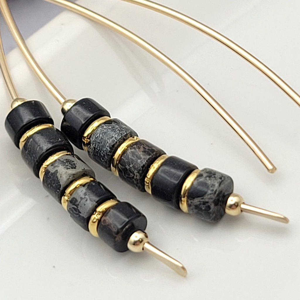 Wish - Gold & Black Jasper Earrings Bijou by SAM