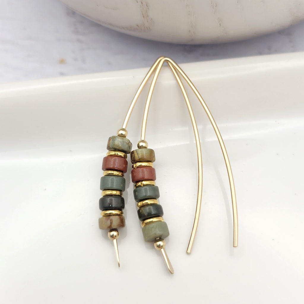 Wish - Gold & Red Creek Jasper Earrings Bijou by SAM