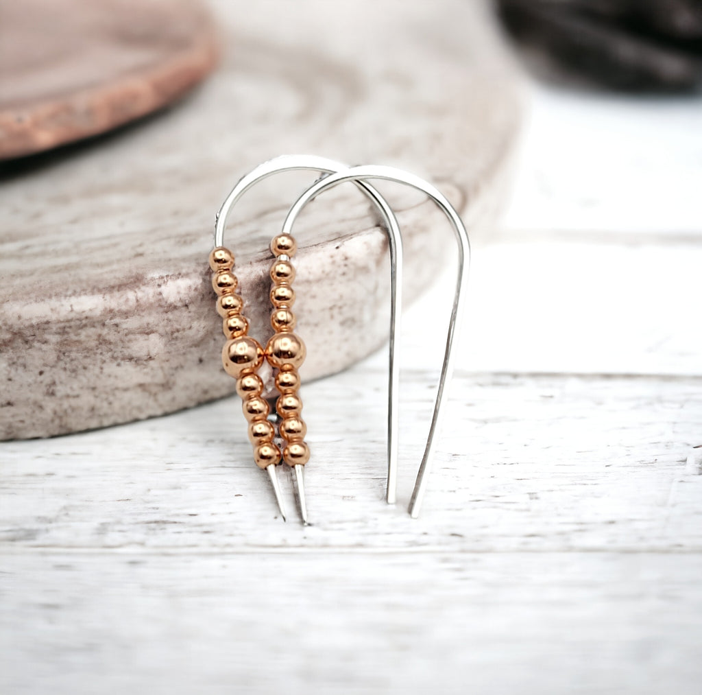 Cheval - Silver & Copper Threaders Earrings Bijou by SAM