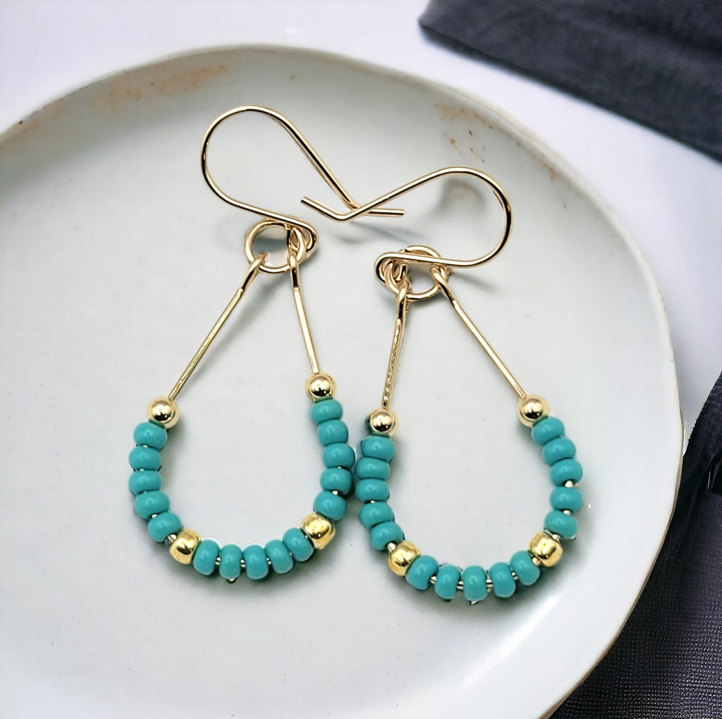 Lane - Gold & Teal Turquoise Earrings Bijou by SAM