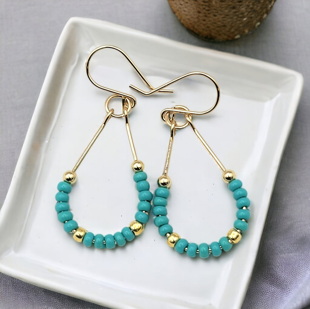 Lane - Gold & Teal Turquoise Earrings Bijou by SAM