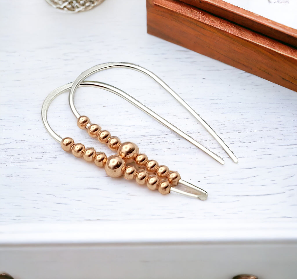 Cheval - Silver & Copper Threaders Earrings Bijou by SAM