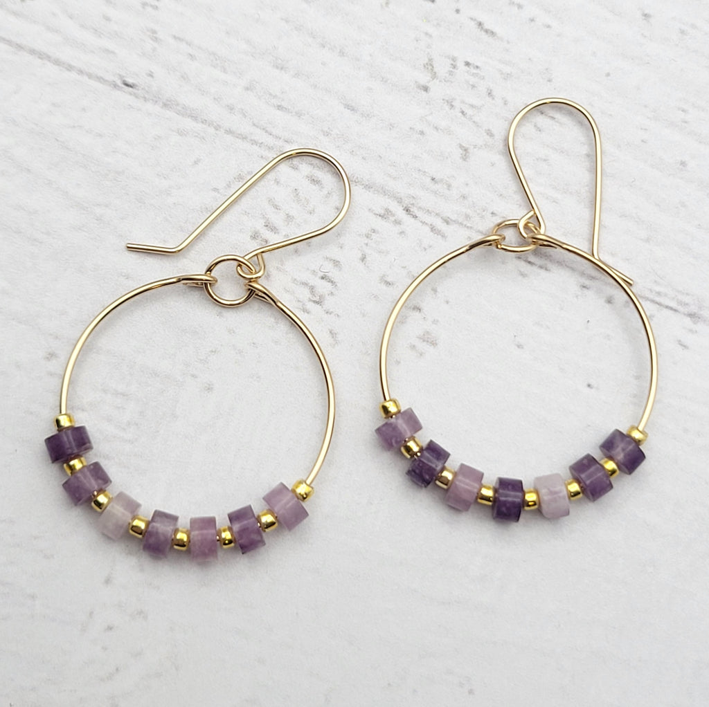 Boho Hoops - Gold & Amethyst Earrings Bijou by SAM