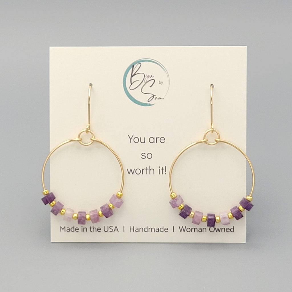 Boho Hoops - Gold & Amethyst Earrings Bijou by SAM