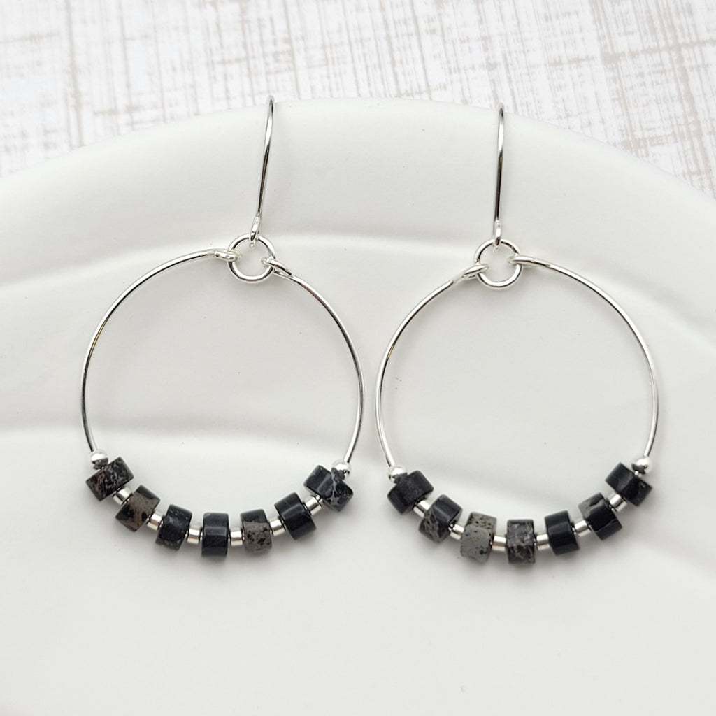 Boho - Silver with Black Jasper Earrings Bijou by SAM