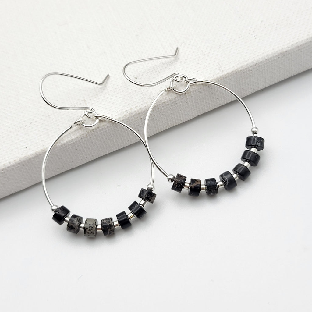 Boho - Silver with Black Jasper Earrings Bijou by SAM