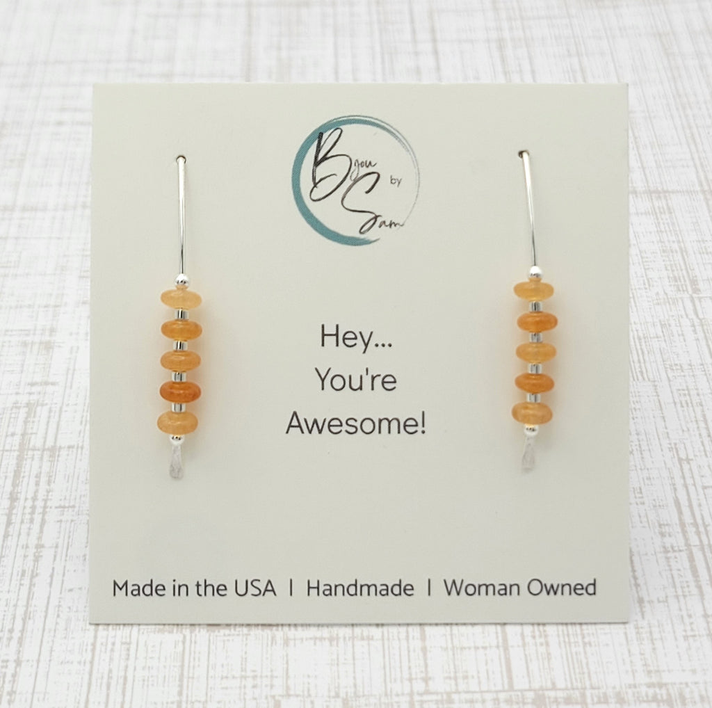 Wish - Silver & Orange Aventurine Earrings Bijou by SAM