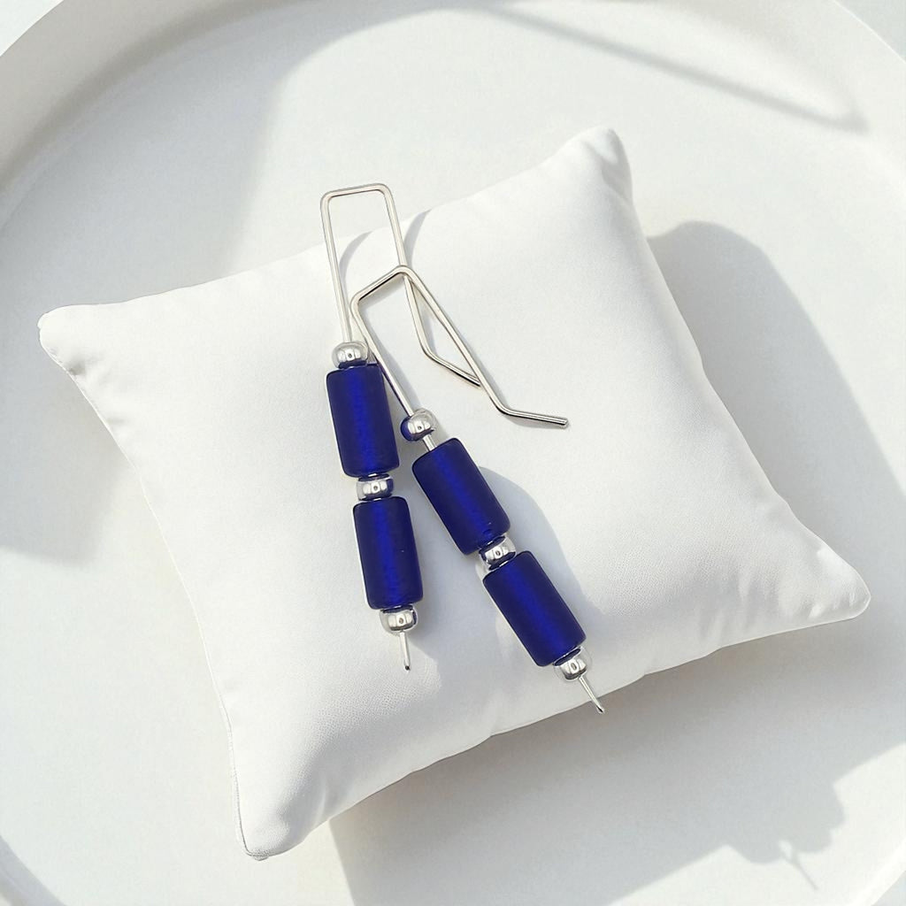 Sea Glass - Cobalt Blue Threaders Earrings Bijou by SAM