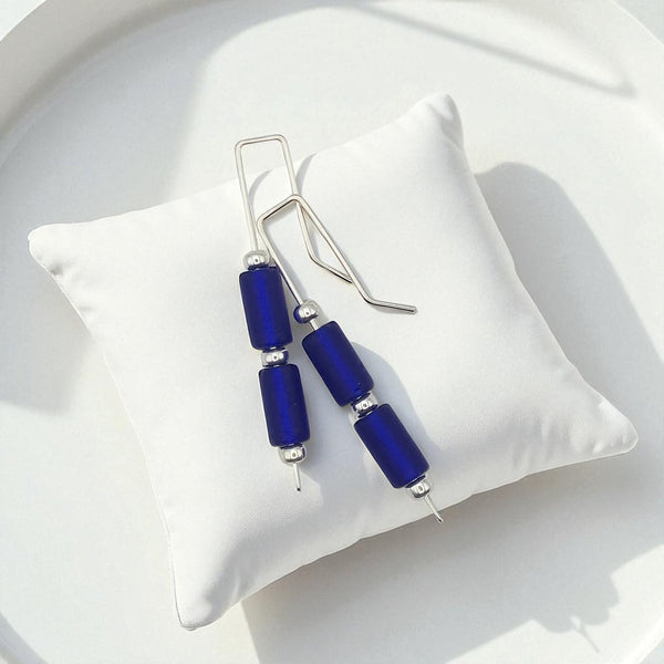 Sea Glass - Cobalt Blue Threaders Earrings Bijou by SAM