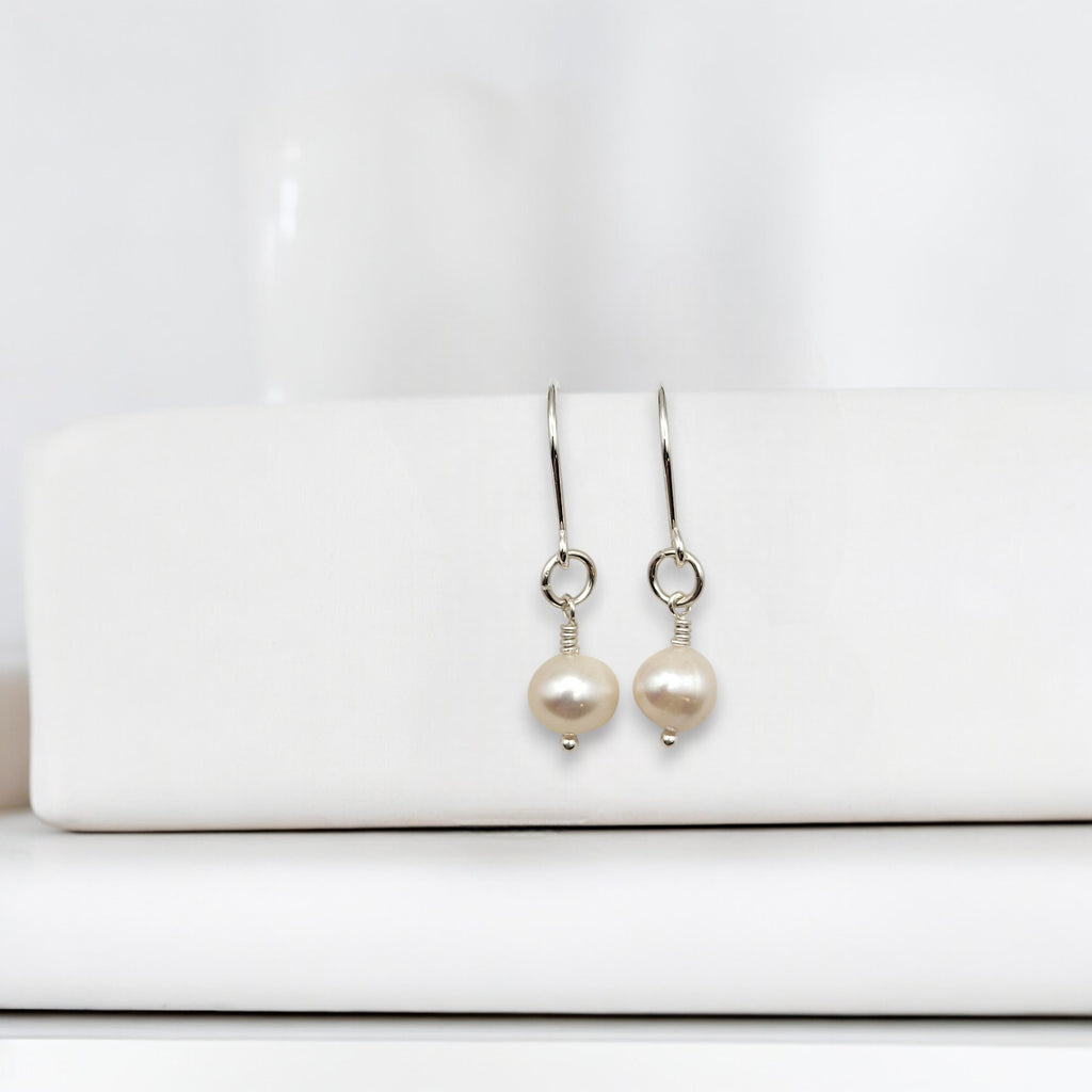 Pearl - Silver & Ivory Dangle Earrings Bijou by SAM