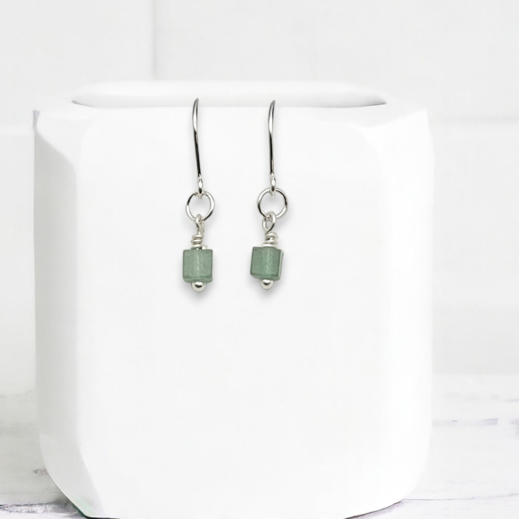 Cube - Green Aventurine & Sterling Silver Earrings Bijou by SAM