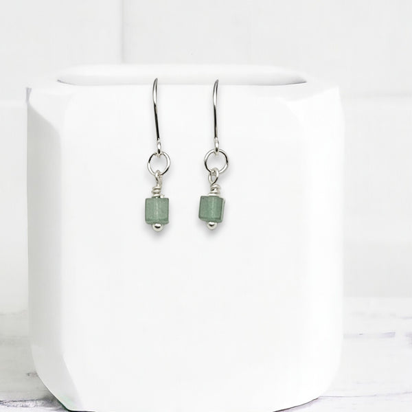 Cube - Green Aventurine & Sterling Silver Earrings Bijou by SAM