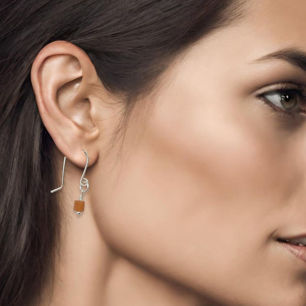 Cube - Orange Aventurine & Silver Earrings Bijou by SAM