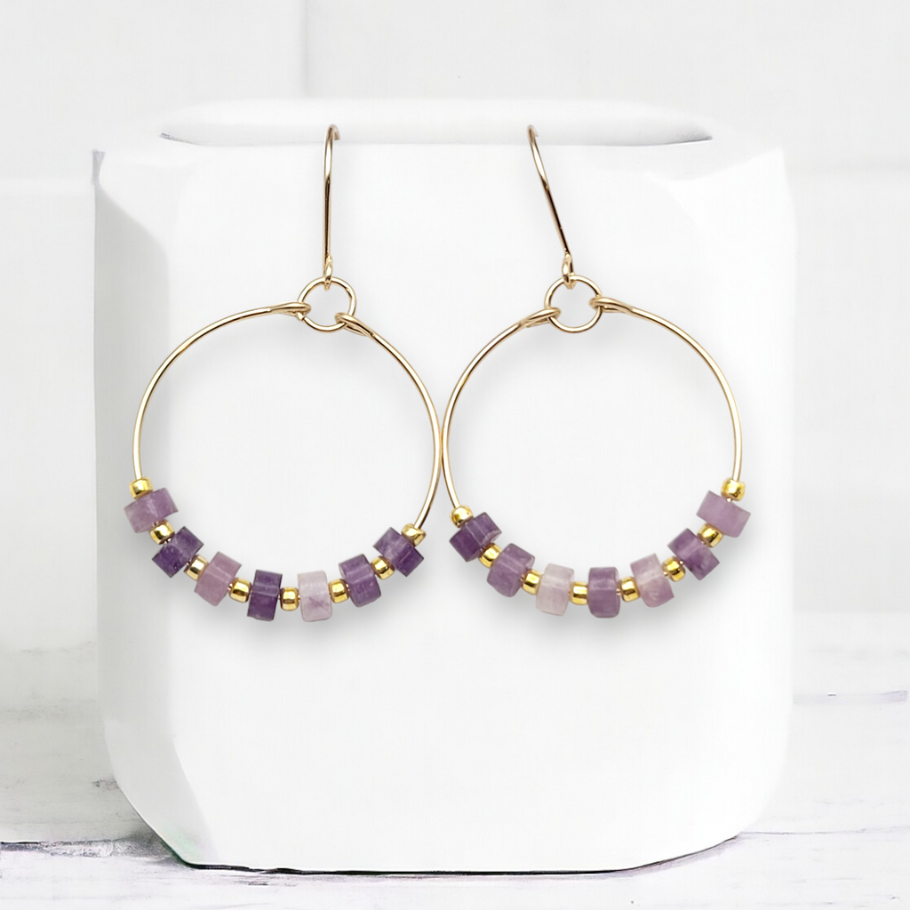 Boho Hoops - Gold & Amethyst Earrings Bijou by SAM
