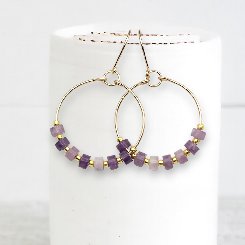Boho Hoops - Gold & Amethyst Earrings Bijou by SAM