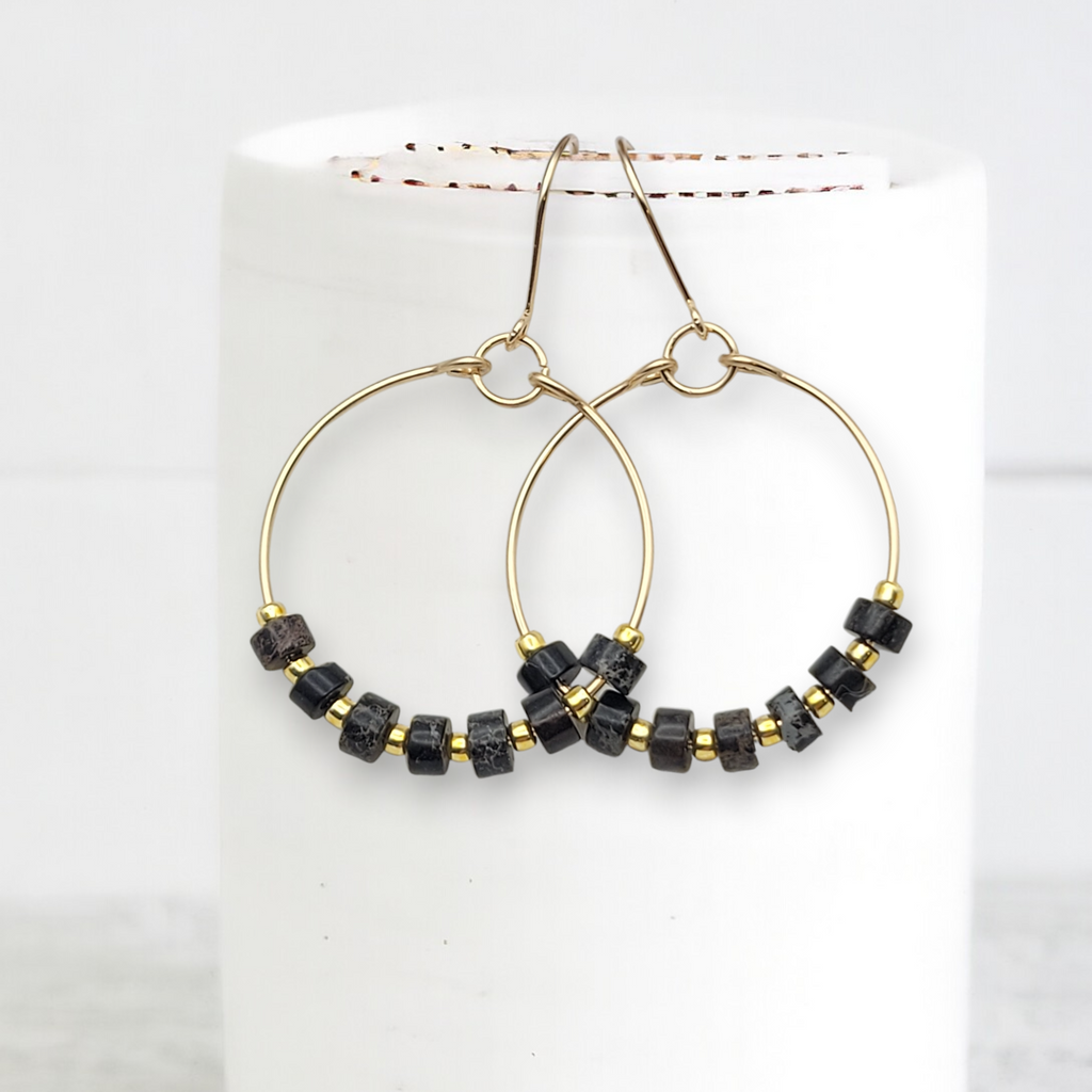 Boho Hoops - Gold & Black Earrings Bijou by SAM