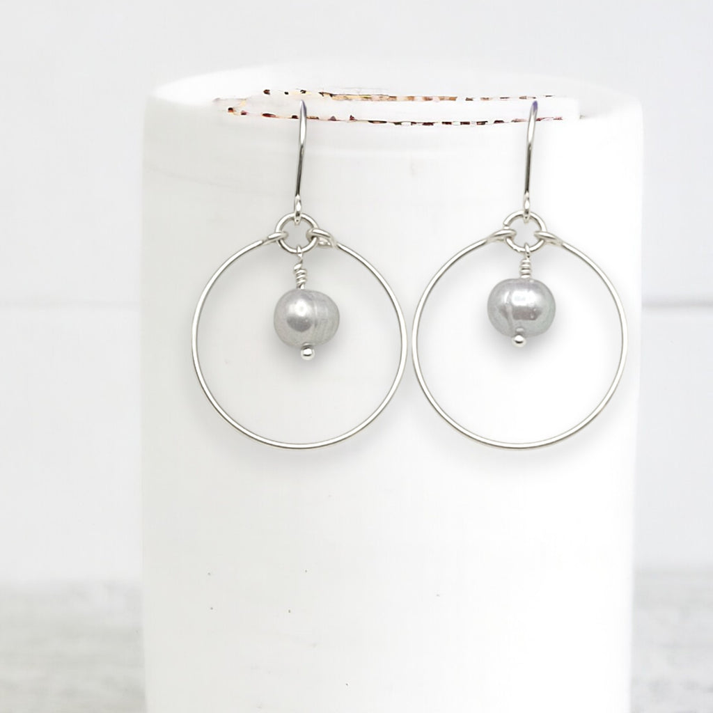 Pearl - Silver and Gray Hoops Earrings Bijou by SAM