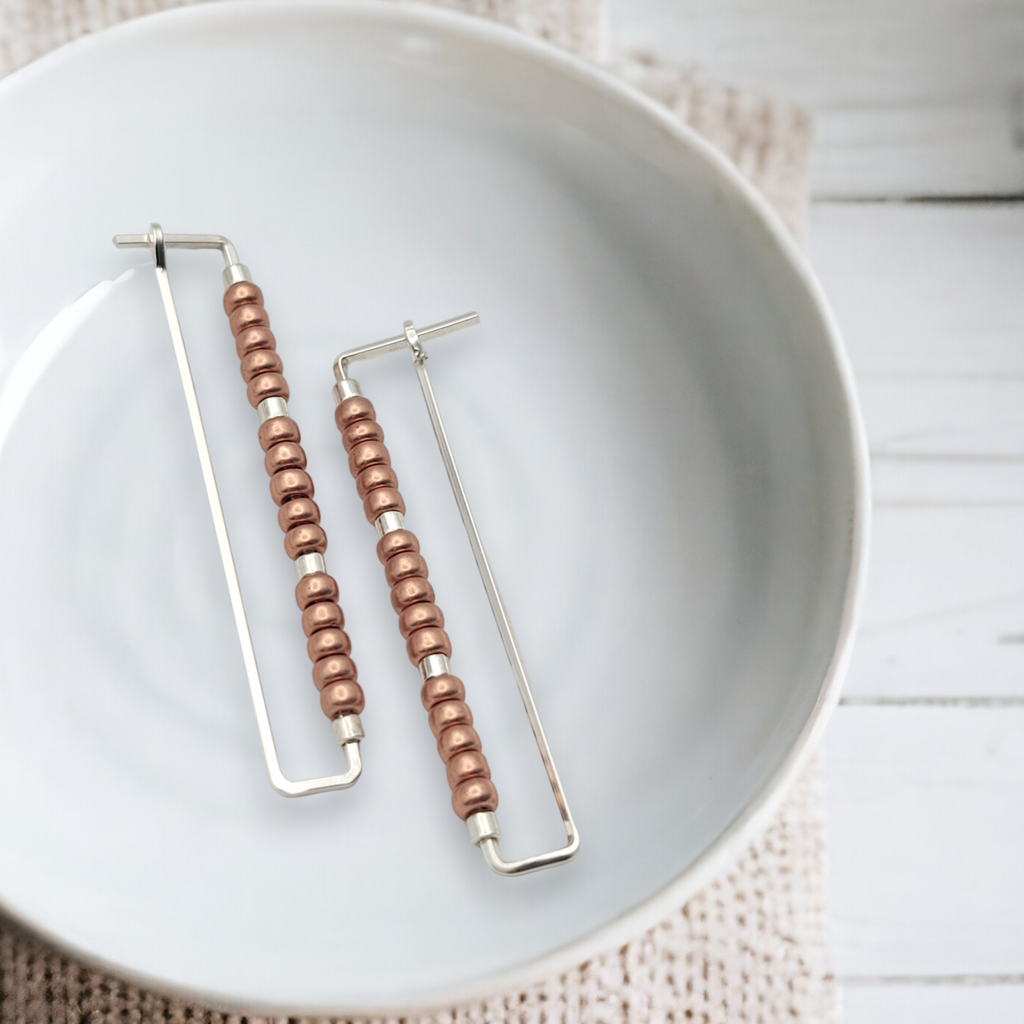 True - Rectangle Silver & Copper Earrings Bijou by SAM