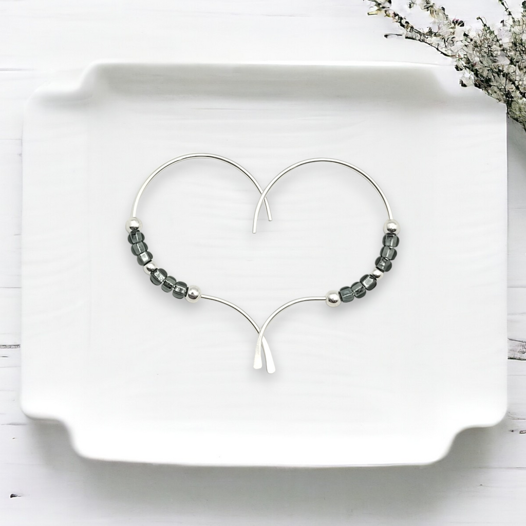 Open Heart - Silver & Smokey Quartz Earrings Bijou by SAM