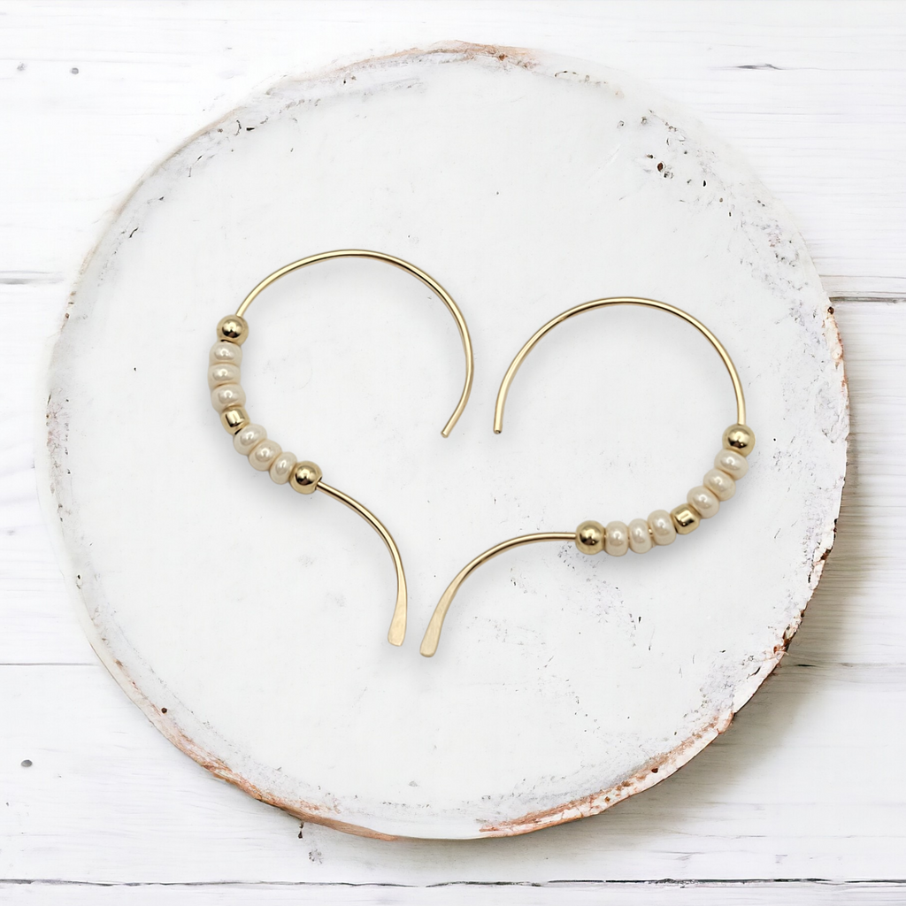 Open Heart - Gold & Pearl Earrings Bijou by SAM