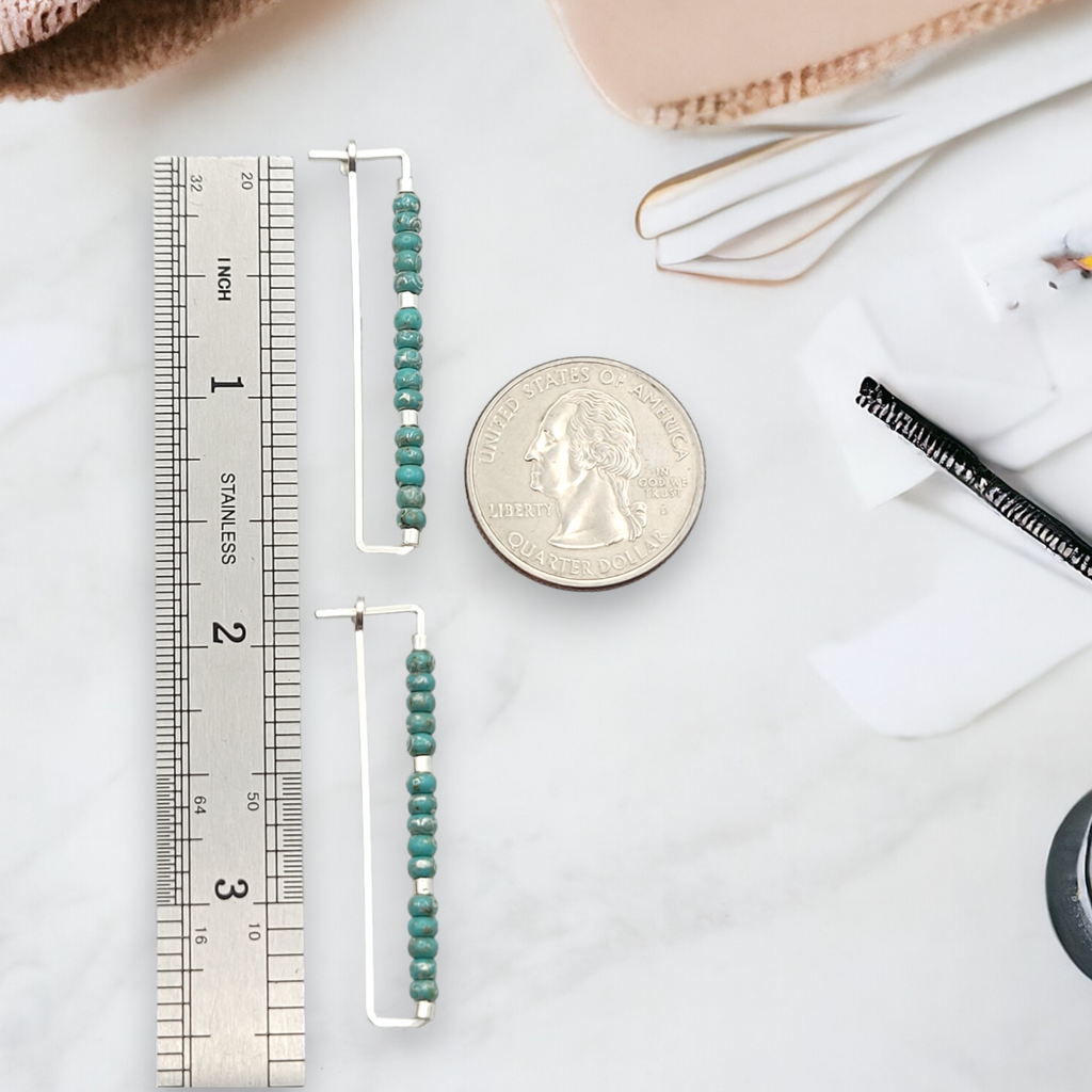 True - Silver Rectangle & Turquoise Earrings Bijou by SAM