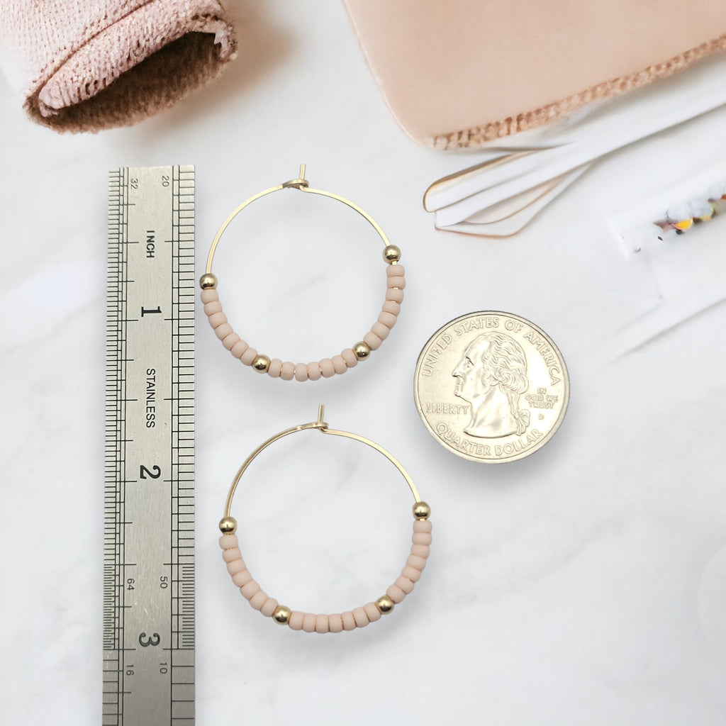 Boho - Gold Hoops with Pale Pink  Etsy