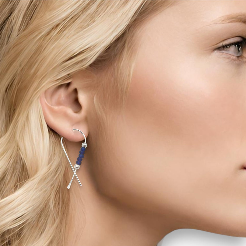 Ribbon - Silver & Blue Earrings Bijou by SAM