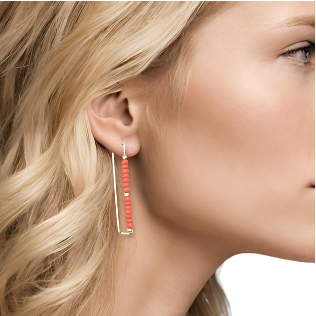 True - Rectangle Gold & Coral Earrings Bijou by SAM