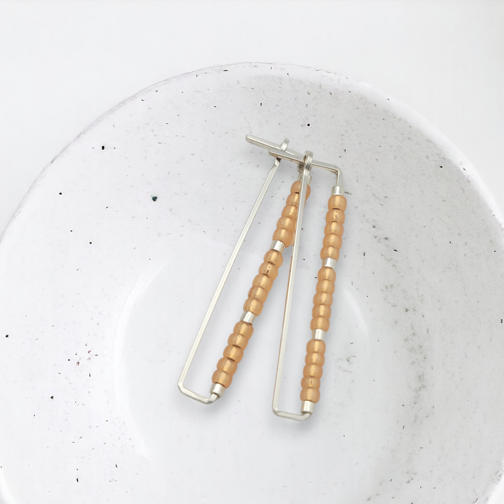 True - Silver Rectangle with Orange Beads Earrings Bijou by SAM