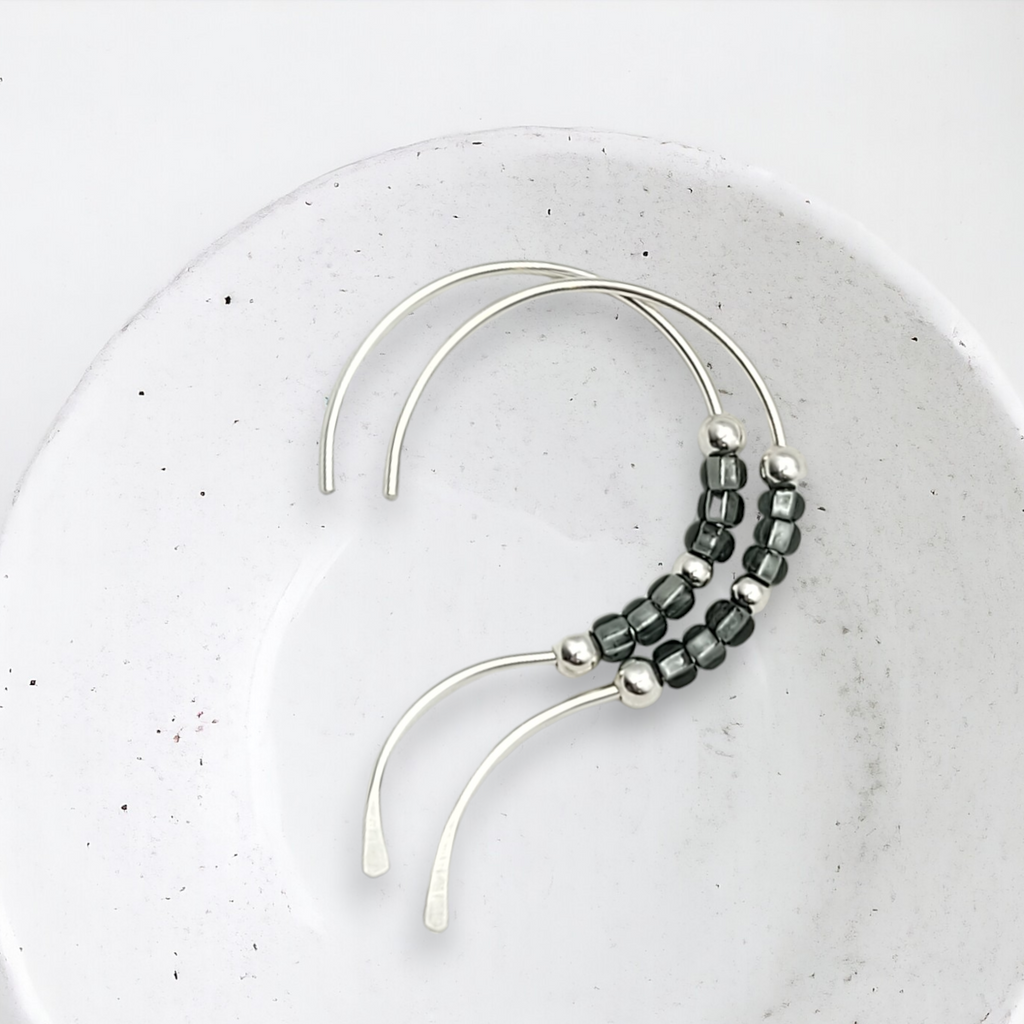 Open Heart - Silver & Smokey Quartz Earrings Bijou by SAM