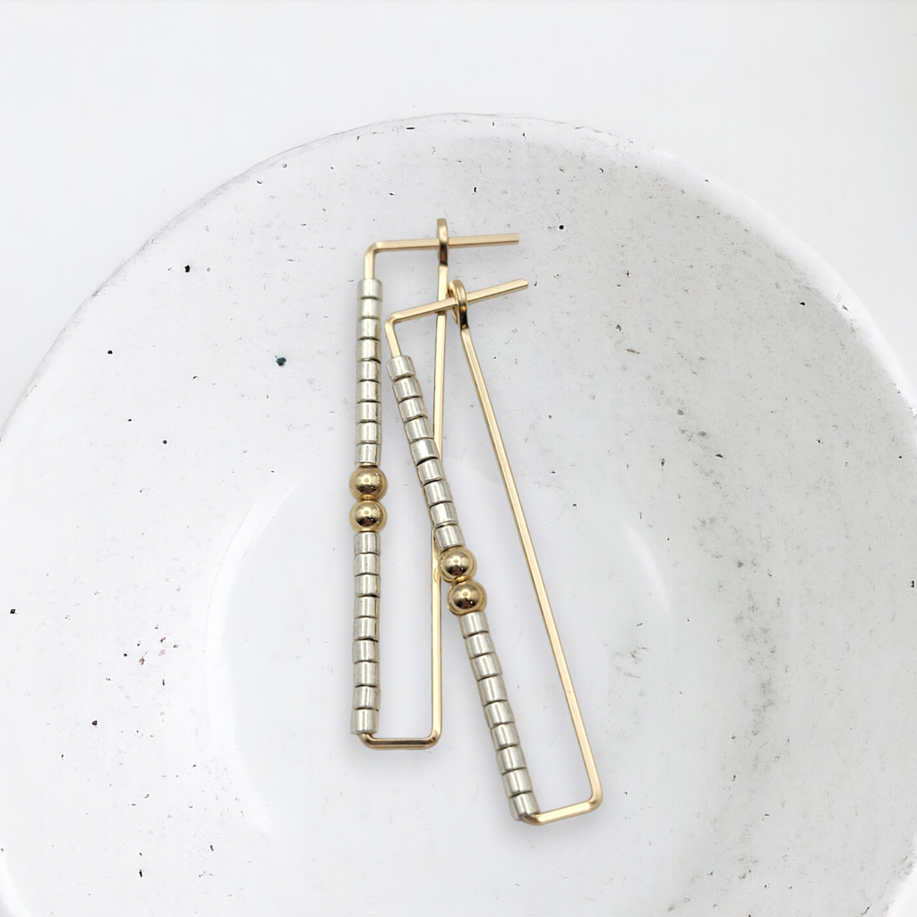 True - Rectangle Gold & Silver Earrings Bijou by SAM