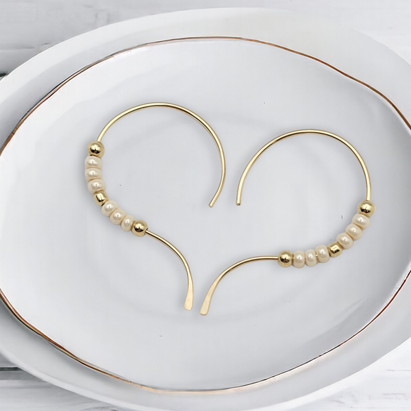 Open Heart - Gold & Pearl Earrings Bijou by SAM